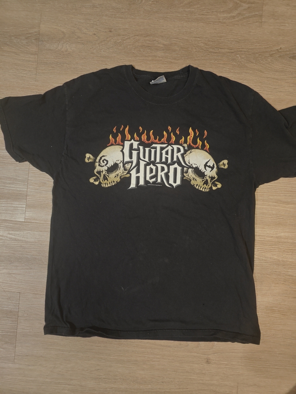 Hanes Black Guitar Hero Skull & Flame Graphic Tee